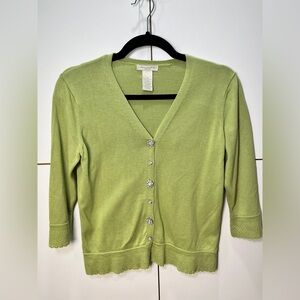 Dennis Basso Light Green Cardigan with Floral Buttons